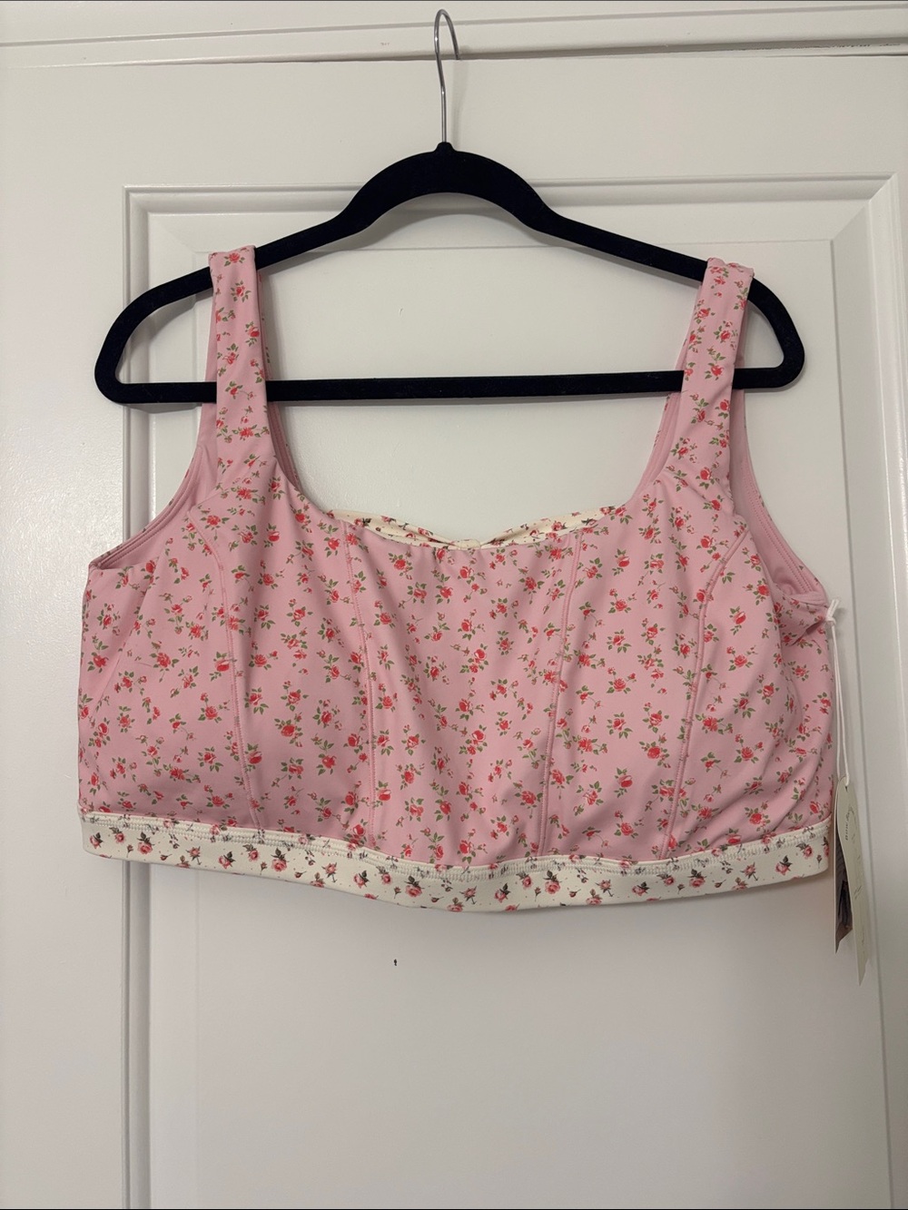 Pink Floral Wireless Sports Bra